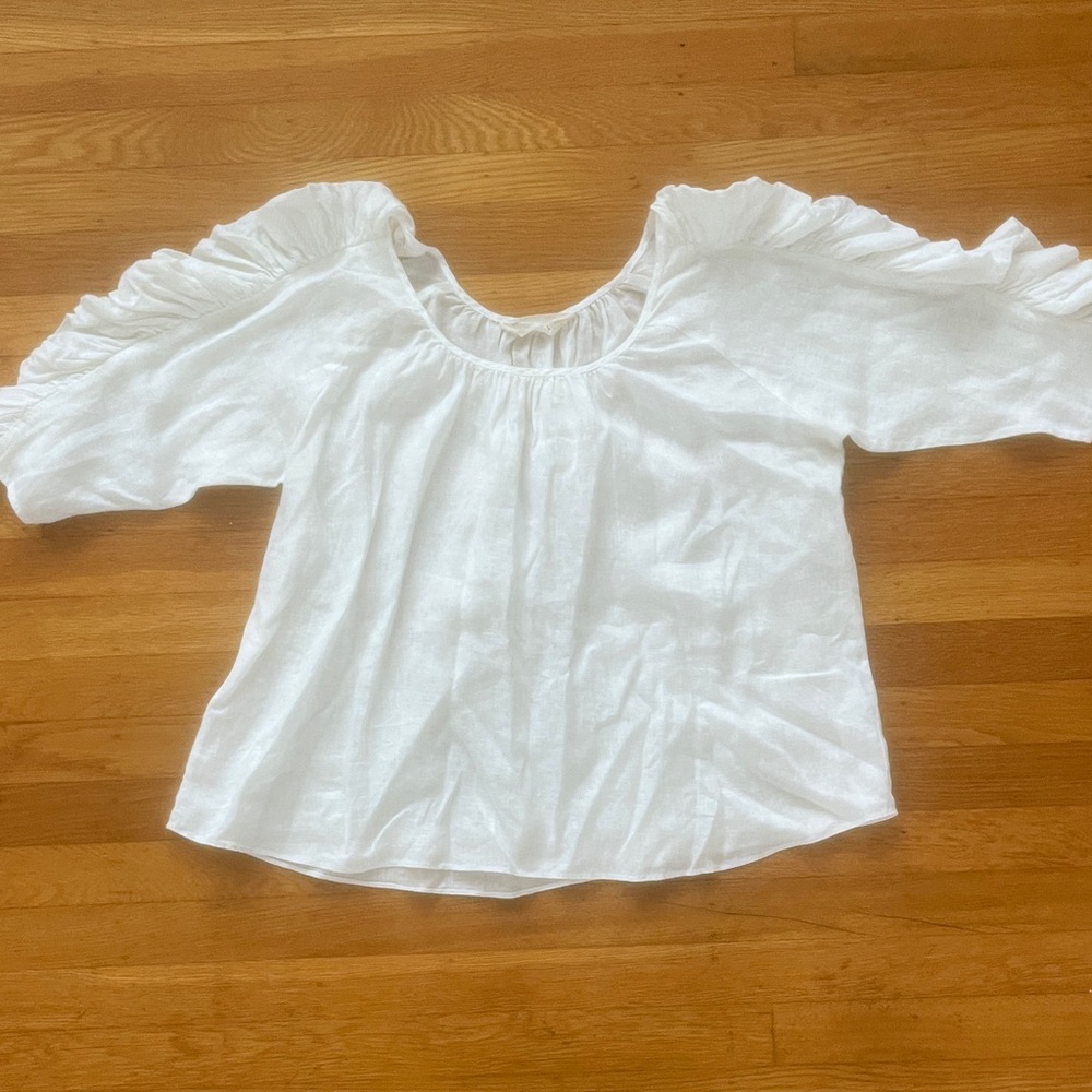 Loeffler Randall White Off-Shoulder Ruffle Cotton Top